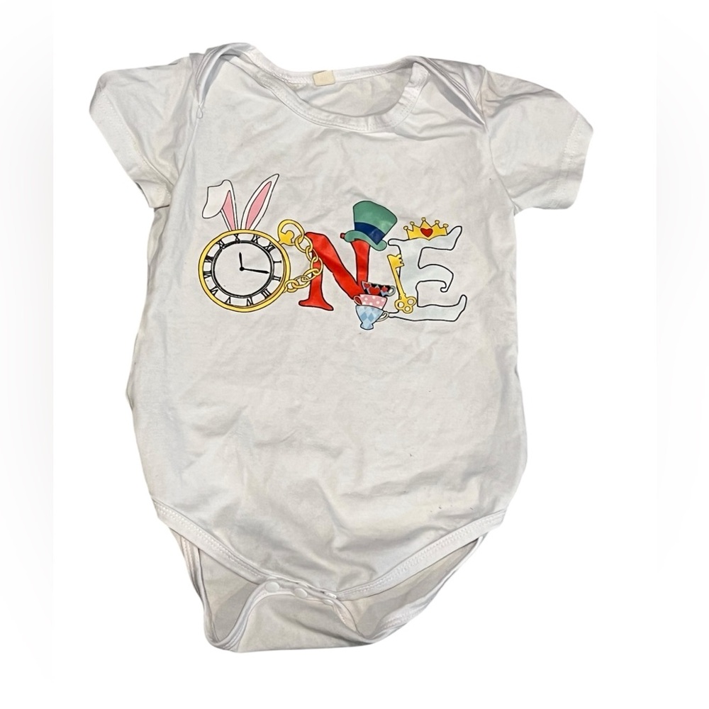“ONE” Alice in Wonderland Birthday Onesie – Size 12 Months